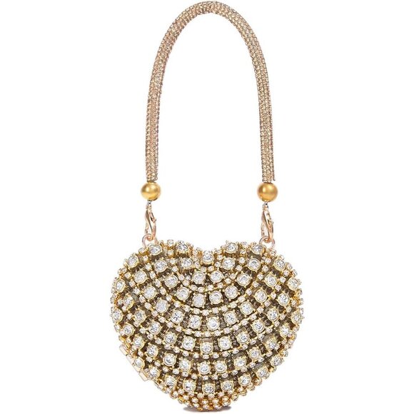 Accessories - Elegantly Small Rhinestone Heart Clutch for Women - Perfect Evening Bag